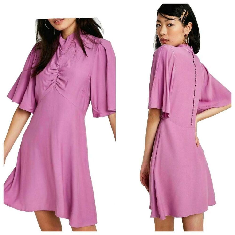 Free People Be My Baby Ruched Front Elbow Sleeve Dress Lavender NWT